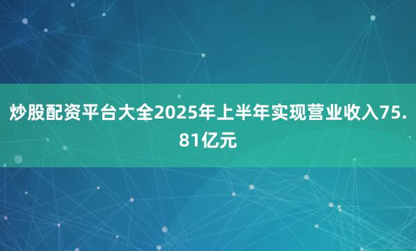 炒股配资平台大全2025年上半年实现营业收入75.81亿元